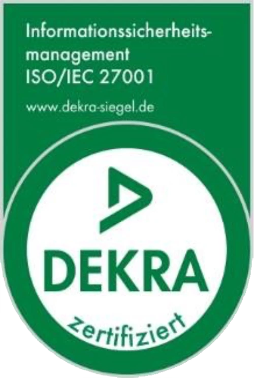 DEKRA-Siegel für zertifiziertes Informationssicherheitsmanagement nach ISO/IEC 27001